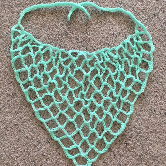 HAND CRAFTED Bandana Scarf Kerchief Crochet Mint Green - Picture 2 of 6